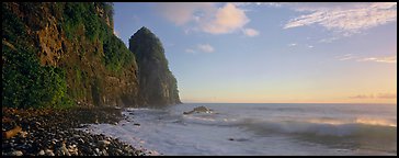 Coastline with tall seacliff, early morning, Tutuila Island. National Park of American Samoa (Panoramic color)
