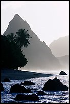 Sunuitao Peak from the South Beach, early morning, Ofu Island. National Park of American Samoa (color)