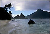 Sunuitao Peak and Piumafua mountain on Olosega Island from the South Beach, Ofu Island. National Park of American Samoa