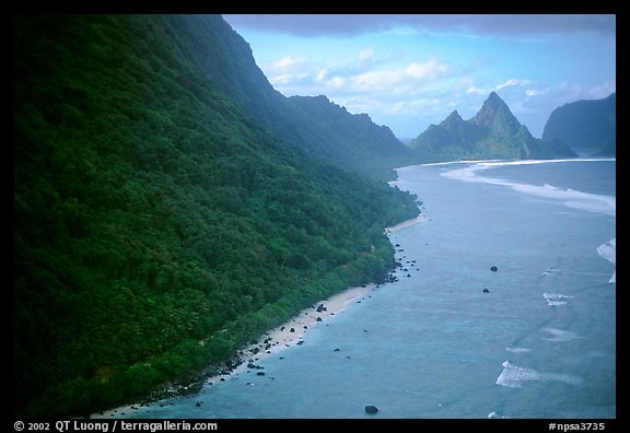 Aerial view of the South side of Ofu Island. National Park of American Samoa