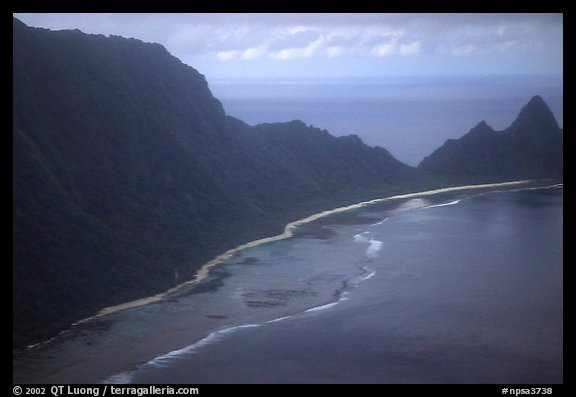 Aerial view of the South side of Ofu Island. National Park of American Samoa