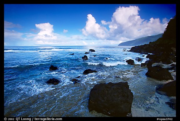 Black boulders and Siu Point coastline, Tau Island. National Park of American Samoa (color)