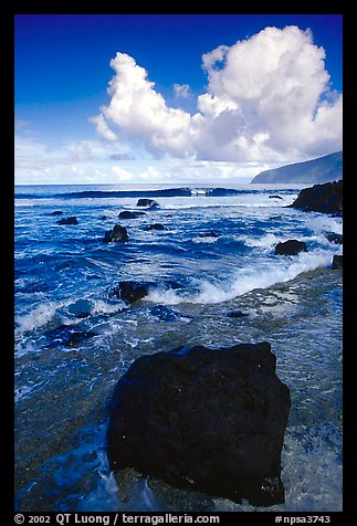 Coastline and boulders, Siu Point, morning, Tau Island. National Park of American Samoa (color)