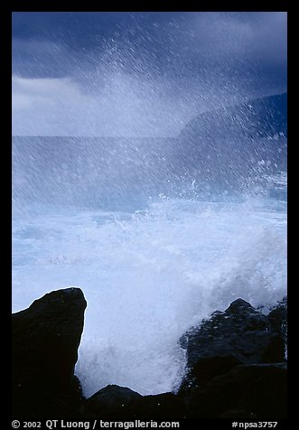 Crashing wave, Siu Point, Tau Island. National Park of American Samoa (color)
