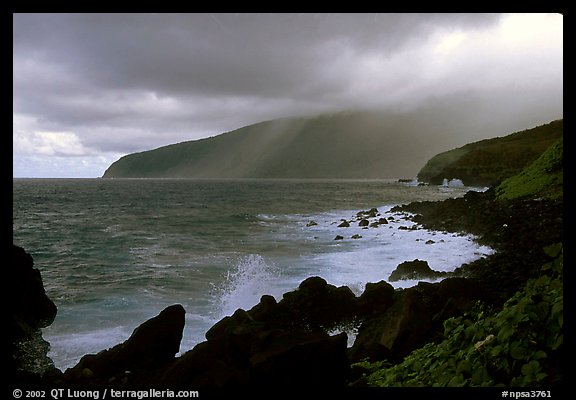 Seascape with dark rocks and sky, Siu Point, Tau Island. National Park of American Samoa (color)