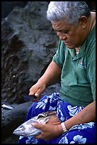 Elder Samoan subsistence fisherman, Tau Island. National Park of American Samoa