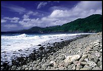 Beached coral heads and Vatia Bay, mid-day, Tutuila Island. National Park of American Samoa