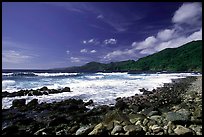 Peeble beach and Vatia Bay, mid-day, Tutuila Island. National Park of American Samoa