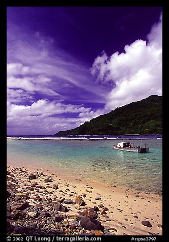 Fishing boat in Vatia Bay, Tutuila Island. National Park of American Samoa