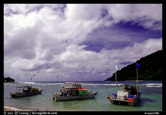 Fishing boats in Vatia Bay, Tutuila Island. National Park of American Samoa (color)