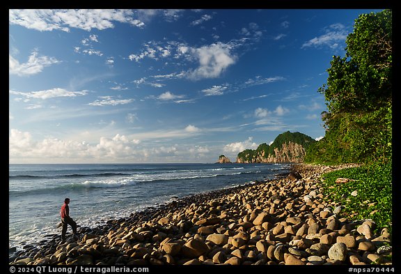 Visitor looking, Tuafanua Beach, Tuitula. National Park of American Samoa (color)