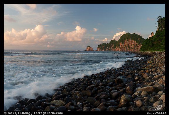 Pola Island from Tuafanua Beach, sunset. National Park of American Samoa (color)