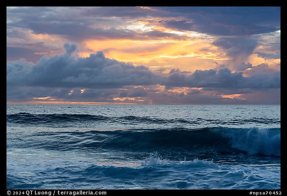 Surf and tropical clouds at sunrise from Tuitula Island. National Park of American Samoa (color)