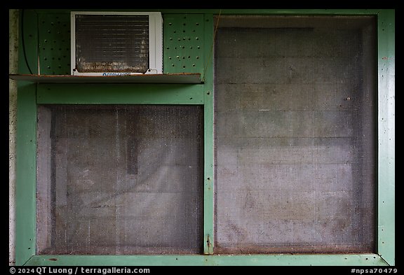 Ofu Ranger Station and Visitor Center window with air conditioning unit. National Park of American Samoa (color)