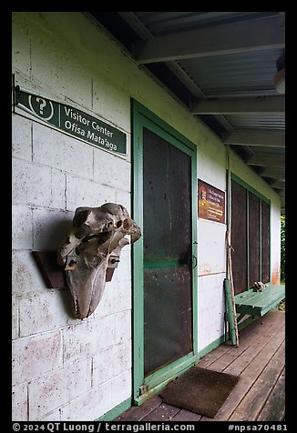Ofu Ranger Station and Visitor Center door and window. National Park of American Samoa (color)