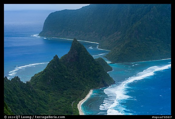Sunuitao Peak and Asaga Strait from above, Ofu and Olosega Islands. National Park of American Samoa (color)