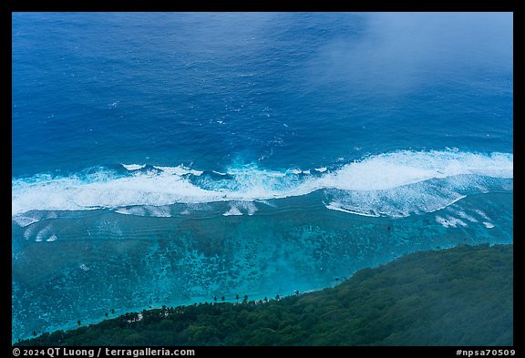 Lagoon and ocean from above with clouds, Ofu Island. National Park of American Samoa (color)