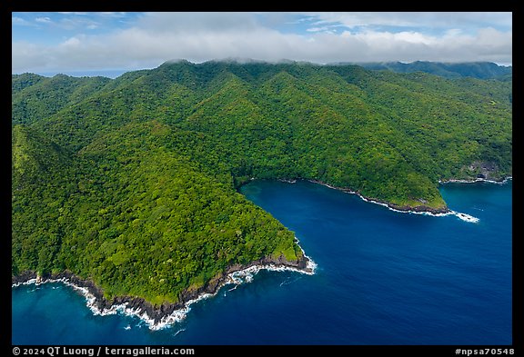 Aerial view of Tafeu Cove and Mt Alava, Tuitula. National Park of American Samoa (color)