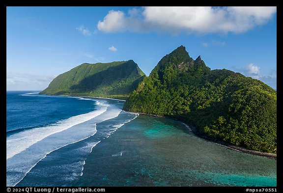 Aerial view of Asaga Strait,  Sunuitao Peak, and Ofu Beach. National Park of American Samoa (color)