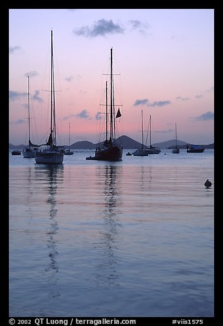 Sailboats in Cruz Bay harbor at sunset. Saint John, US Virgin Islands