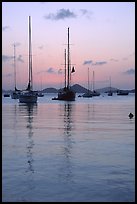 Sailboats in Cruz Bay harbor at sunset. Virgin Islands National Park, US Virgin Islands. (color)