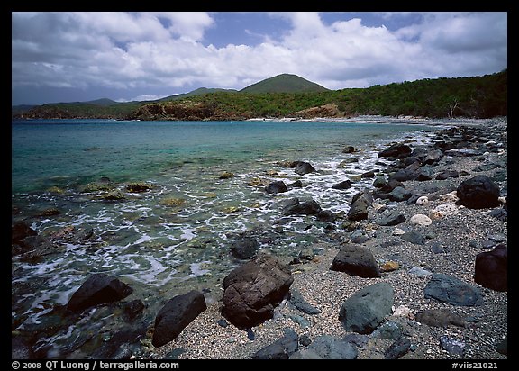 Gravel beach and rocks. Virgin Islands National Park, US Virgin Islands.