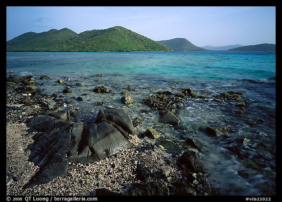 Rocks, reef, and Leinster Bay. Virgin Islands National Park, US Virgin Islands.