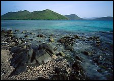 Rocks, reef, and Leinster Bay. Virgin Islands National Park, US Virgin Islands.