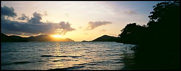 Sun rising across bay. Virgin Islands National Park (Panoramic color)