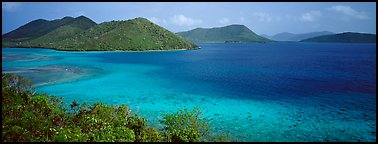 Tropical turquoise waters and green hills. Virgin Islands National Park (Panoramic color)