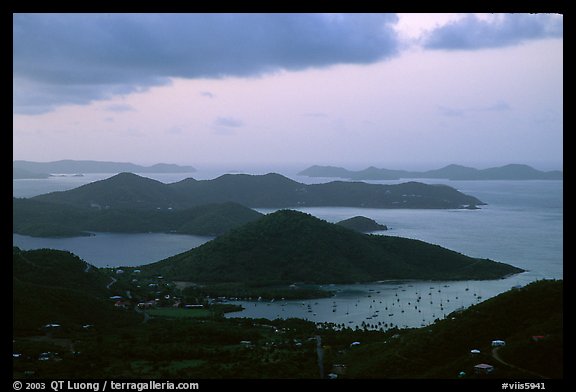 Coral Harbor seen from Centerline Road, sunrise. Virgin Islands National Park (color)