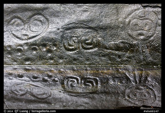 Taino petroglyph carvings reflected in pond. Virgin Islands National Park (color)