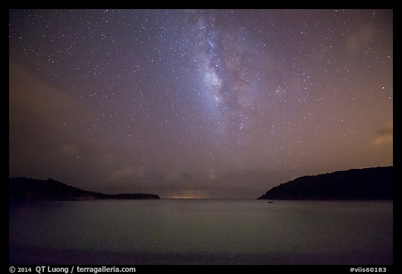 Milky Way and starry sky at night, Little Lameshur Bay. Virgin Islands National Park, US Virgin Islands.