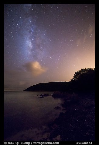 Milky Way and coastline, Little Lameshur Bay. Virgin Islands National Park, US Virgin Islands.