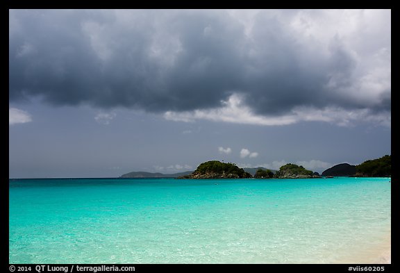 Turquoise waters, Trunk Cay, and dark clouds. Virgin Islands National Park (color)