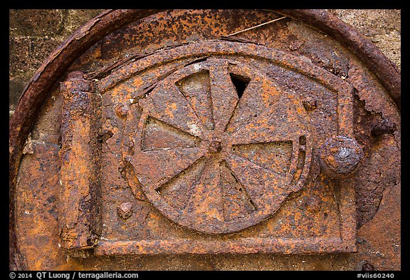 Rusted Furnace door, Hassel Island. Virgin Islands National Park (color)