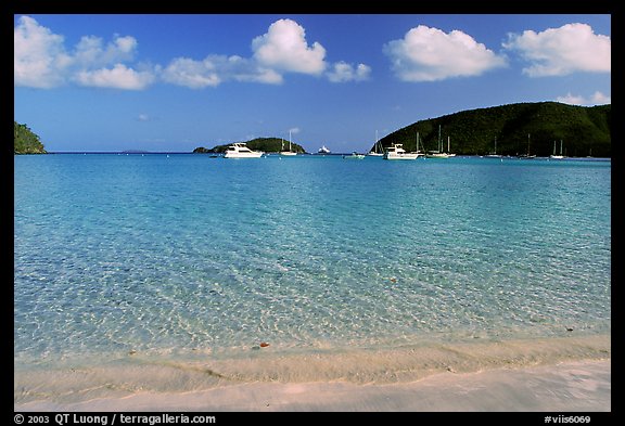 Beach and yachts, Maho Bay. Virgin Islands National Park (color)