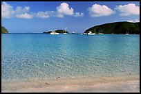 Beach and yachts, Maho Bay. Virgin Islands National Park, US Virgin Islands.