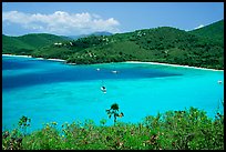 Turquoise waters in Francis Bay with anchored yacht. Virgin Islands National Park, US Virgin Islands. (color)