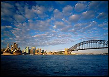 Opera House, skyline, and Harbor Bridge,. Sydney, New South Wales, Australia (color)