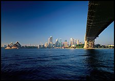 Harbor Bridge from below, skyline, and Opera House. Sydney, New South Wales, Australia ( color)