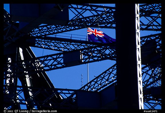 Harbour bridge detail with Australian flag. Sydney, New South Wales, Australia (color)