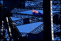 Harbour bridge detail with Australian flag. Sydney, New South Wales, Australia
