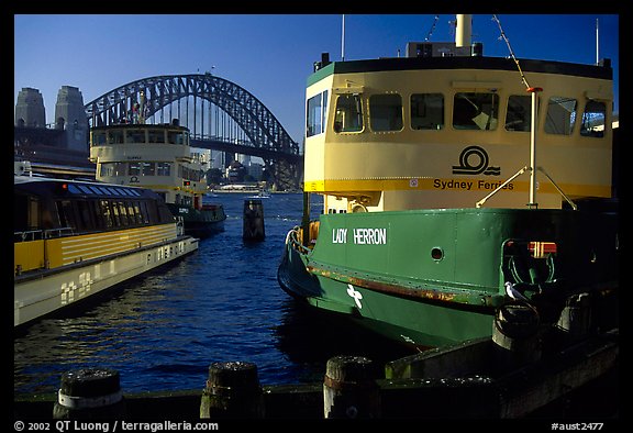 Ferries with Harbor bridge in the background. Sydney, New South Wales, Australia (color)