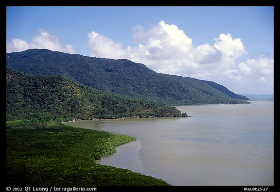 Aerial view of the coast near Cape Tribulation. Queensland, Australia