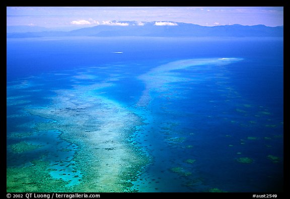 Aerial view of an island  near Cairns. The Great Barrier Reef, Queensland, Australia (color)