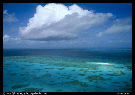 Aerial view of a reef near Cairns. The Great Barrier Reef, Queensland, Australia