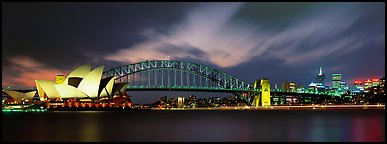 Sydney night view of opera house and Harbor Bridge. Sydney, New South Wales, Australia