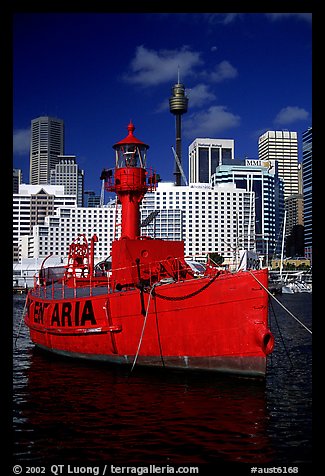 Red boat in harbour. Sydney, New South Wales, Australia