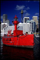Red boat in harbour. Sydney, New South Wales, Australia